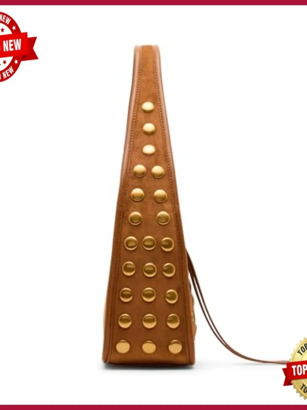 Studded Faux Leather Hobo Bag with Zipper Closure